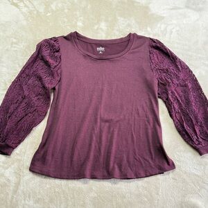 NY&Co Size Medium Women’s Plum Lace Sleeve Sweater Scoop Neck Loose Blouse Top
